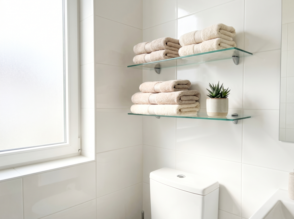 Glass Shelves Above the Toilet