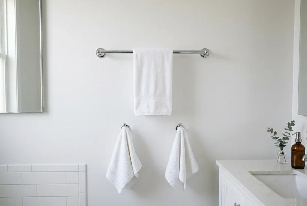 Small bathroom with single 24-inch towel bar