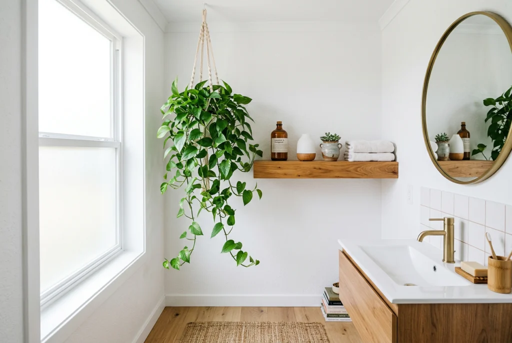 Bathroom with a chrome heated towel rack