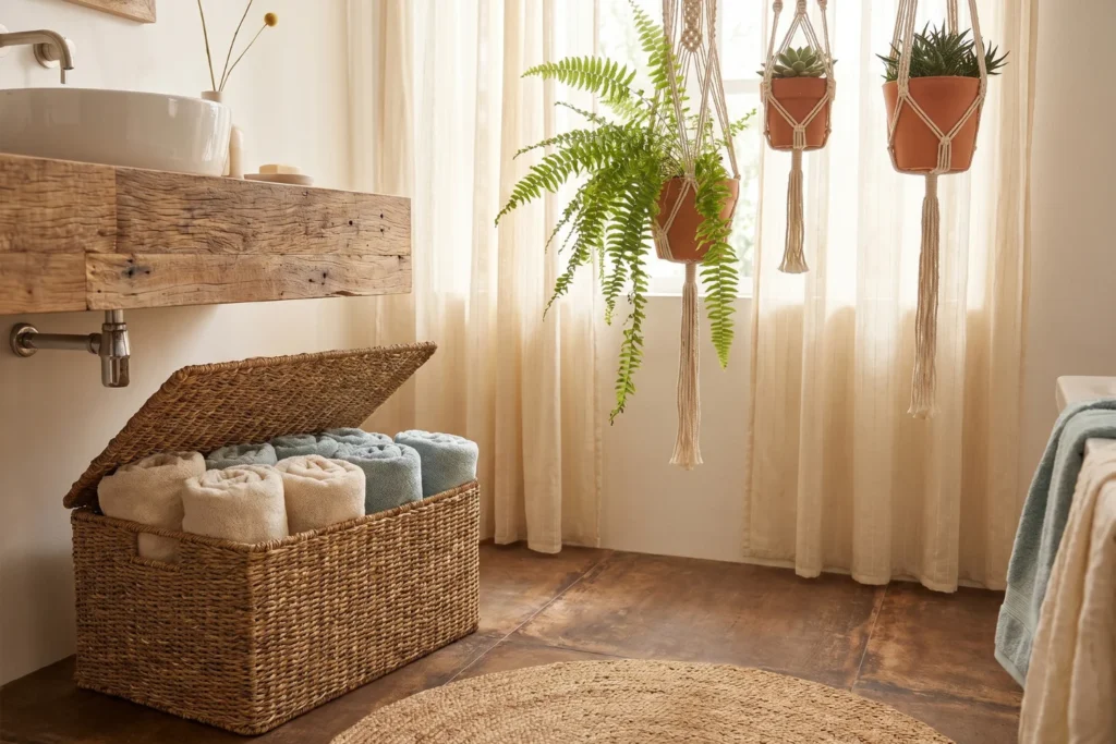navy and brown bathroom