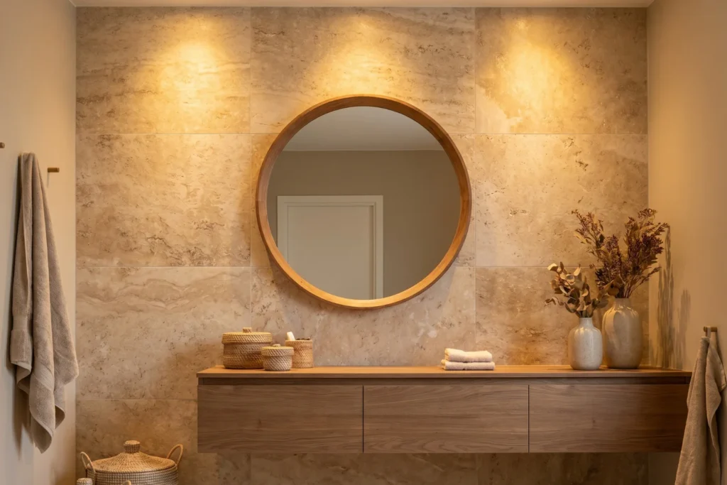 tan bathroom tiles
