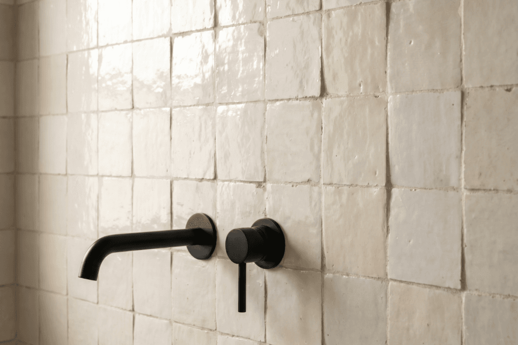 Style: close-up of zellige tile bathroom wall