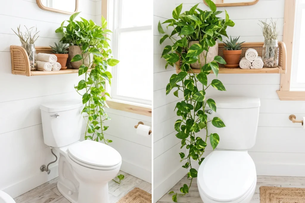 coastal shelf with trailing pothos plant
