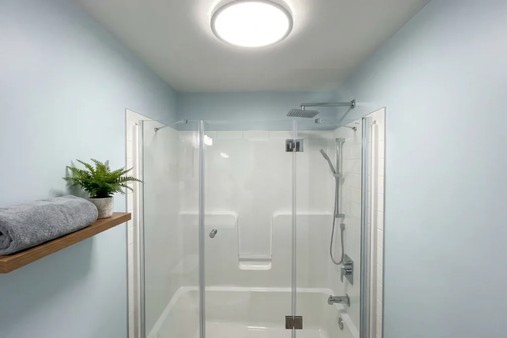 corner tub-shower with neo-angle glass door