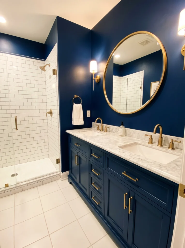 navy and gold bathroom ideas