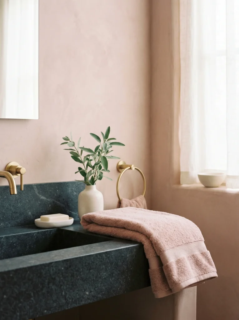 pink and gold bathroom decor