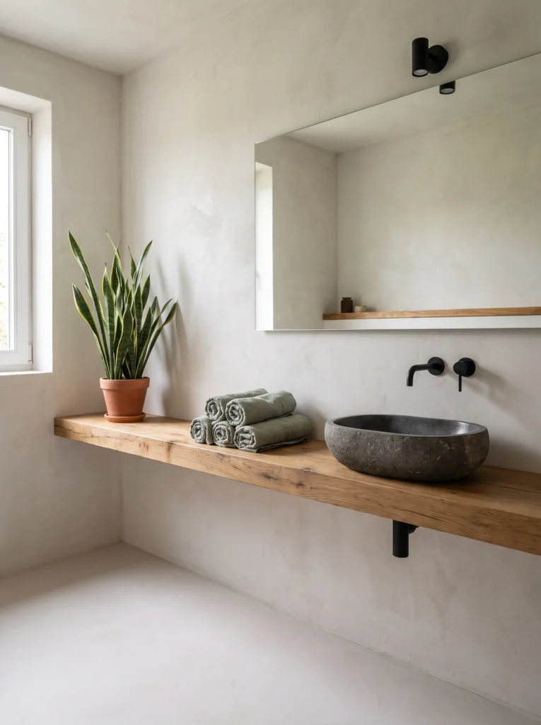 Live-Edge Oak Ledge with a River-Stone Basin