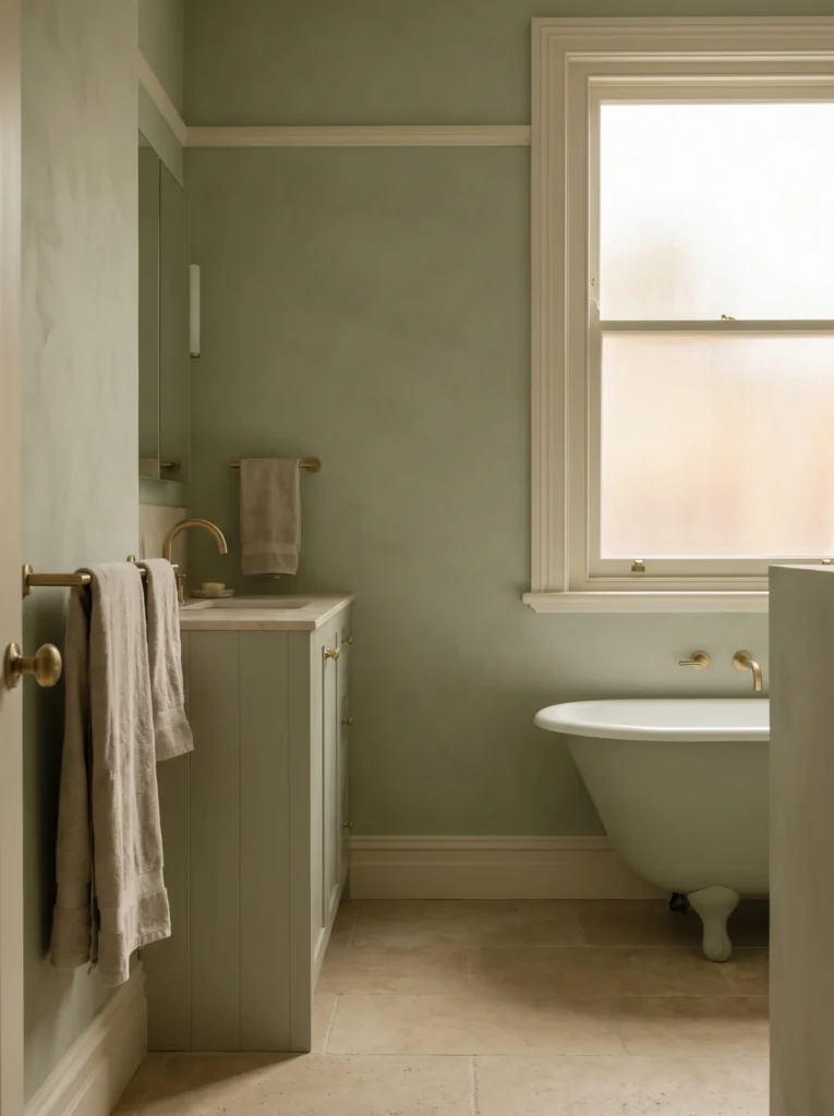 earthy green spa bathroom