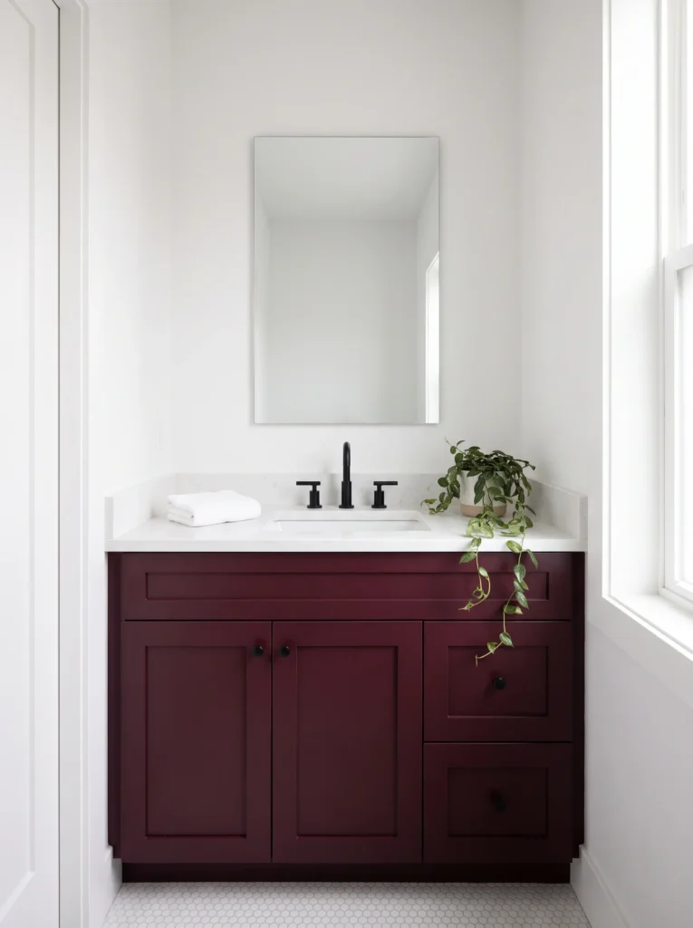 burgundy bathroom