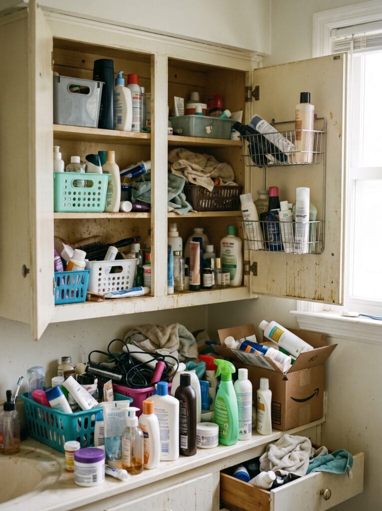 organize a bathroom cabinet